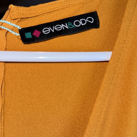 NWT- EVEN & ODD- front wrap mustard yellow short sleeve jumpsuit size Large - Picture 8 of 10